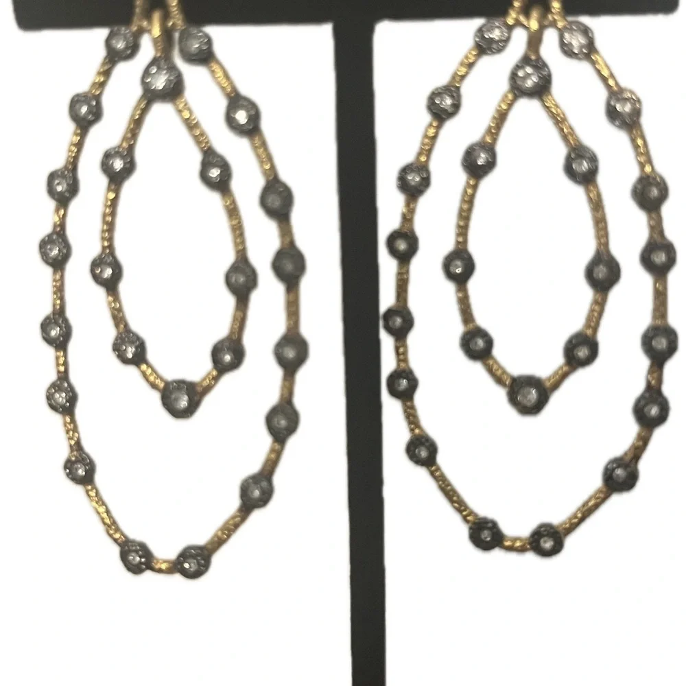 Alexis Bittar Gold and Gunmetal Crystal Earrings - Picture 4 of 4